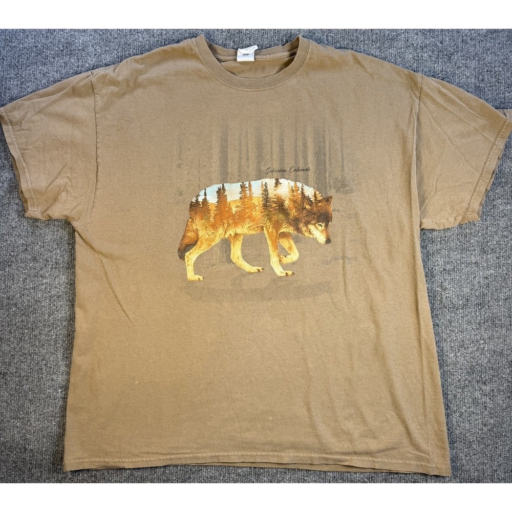 Silverton Colorado Wolf T Shirt Wildlife Mountain Graphic Brown Men's XL